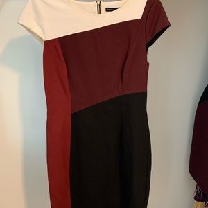Heavy winter dress - burgundy, black, white/cream